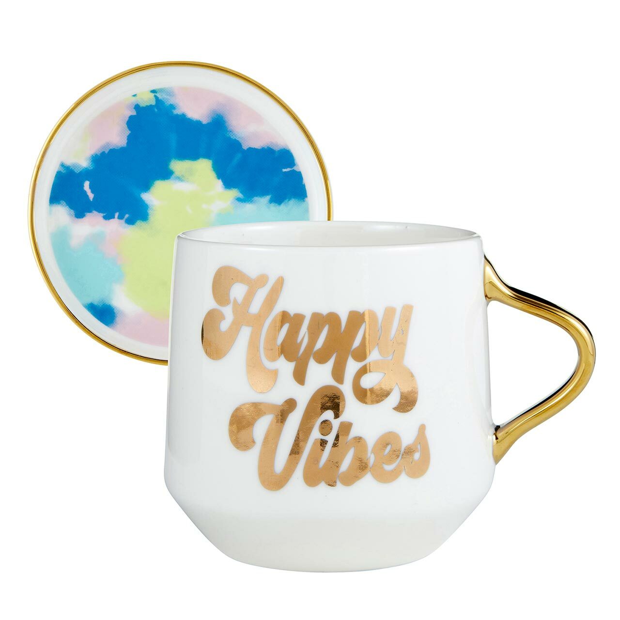 Happy Vibes Mug & Coaster Lid in Groovy Tie-Dye - Fortunate Lemon Shop