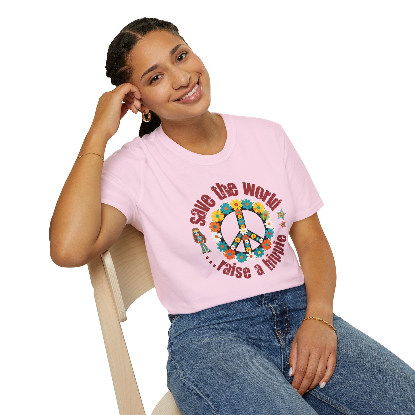 Vintage T-Shirt – "Save the World, Raise a Hippie" Peace Sign Floral Design - Fortunate Lemon Shop