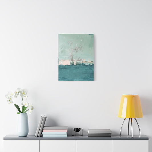 Abstract Coastal Canvas Art – Teal & Mint Stretched Matte Print - Fortunate Lemon Shop