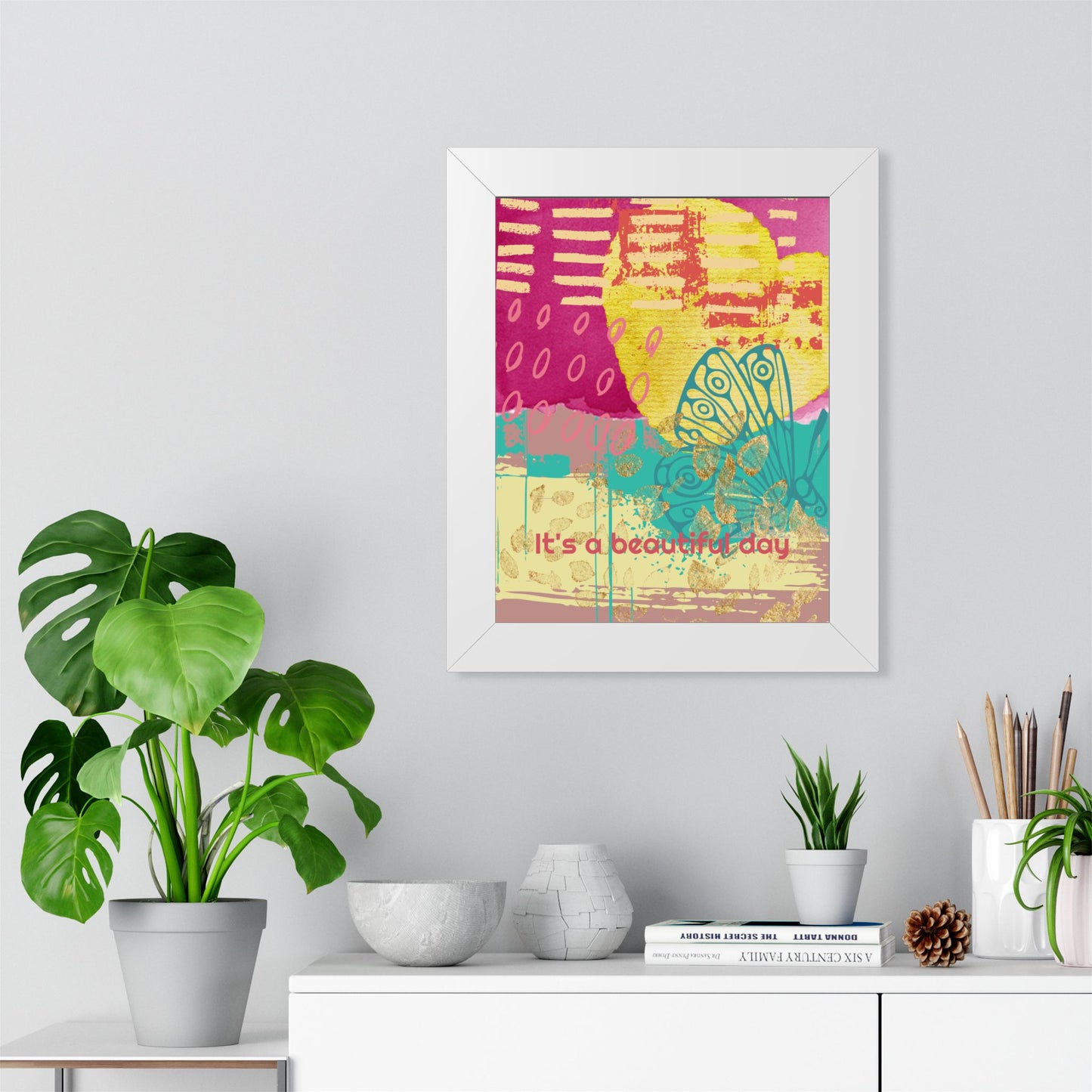 Framed Poster — 'It's a Beautiful Day' Colorful Abstract Butterfly Art - Fortunate Lemon Shop