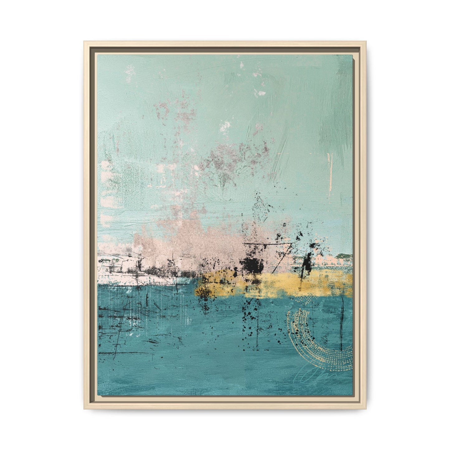 Abstract Coastal Matte Canvas Framed Art - Teal, Coral & Gold Modern Wall Decor - Fortunate Lemon Shop