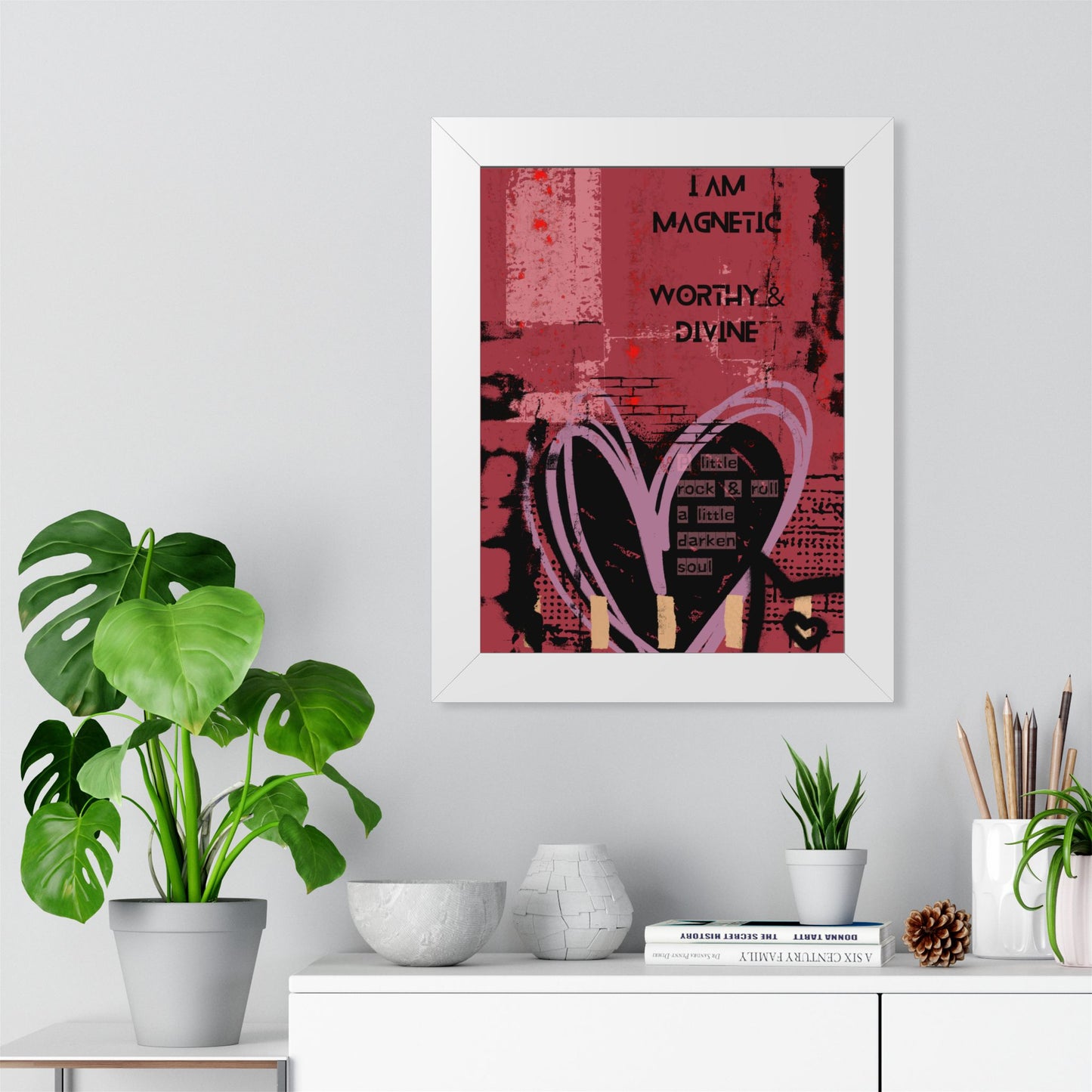 Framed Poster — "I Am Magnetic, Worthy & Divine" Inspirational Heart Wall Art - Fortunate Lemon Shop