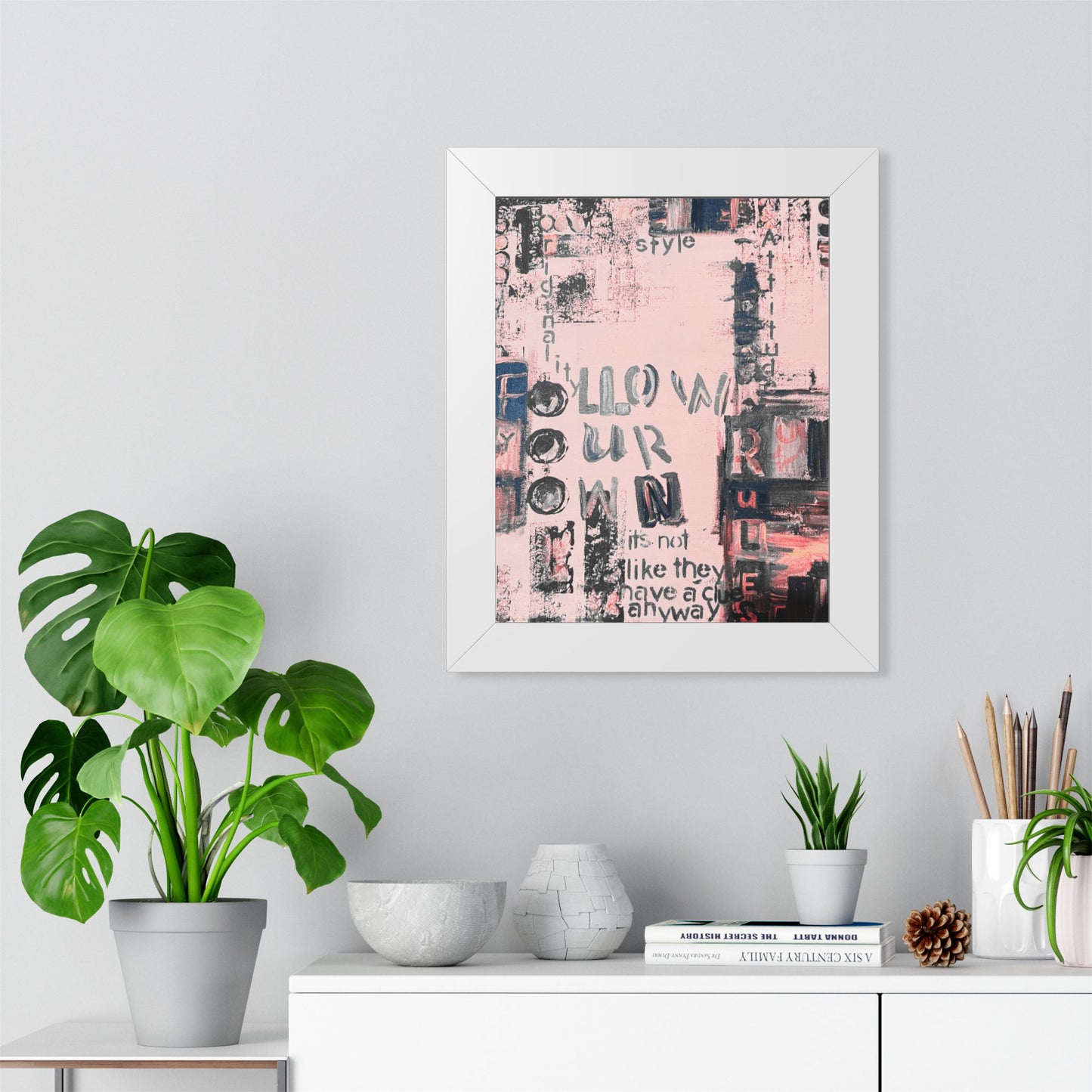 Follow Your Own Rules Framed Poster — Pink Abstract Typography Wall Art - Fortunate Lemon Shop