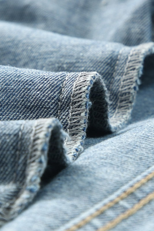 Geometric Print Frayed Hem Denim Jacket - Fortunate Lemon Shop