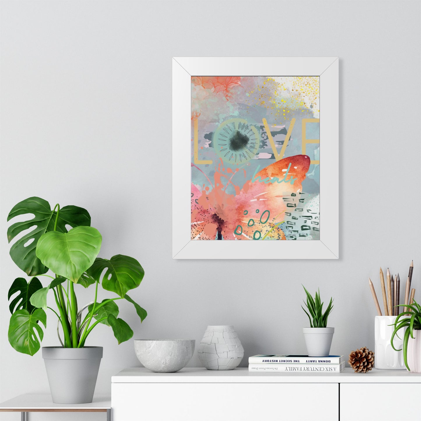 Framed Poster — 'Love Heals' Watercolor Floral Vertical Art Print - Fortunate Lemon Shop