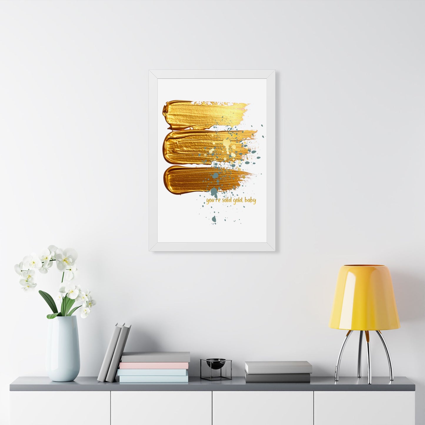 Framed Poster — 'You're Solid Gold, Baby' Abstract Gold Brushstroke Wall Art - Fortunate Lemon Shop