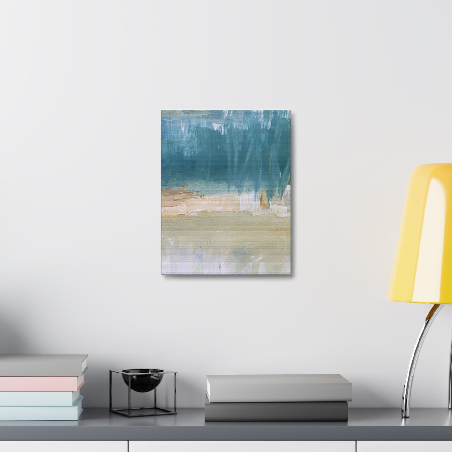 Abstract Seaside Brushstroke Stretched Canvas - Coastal Teal Wall Art - Fortunate Lemon Shop