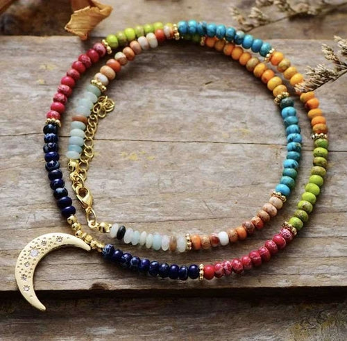 7 Chakra Moon Necklace - Fortunate Lemon Shop