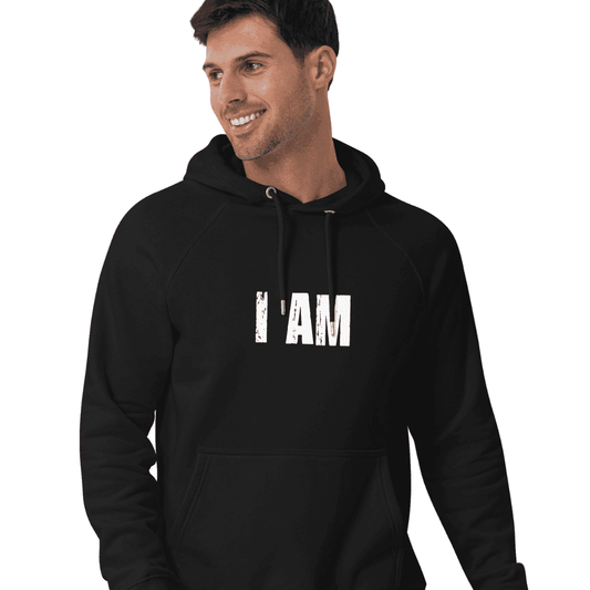 I AM Unisex eco raglan hoodie