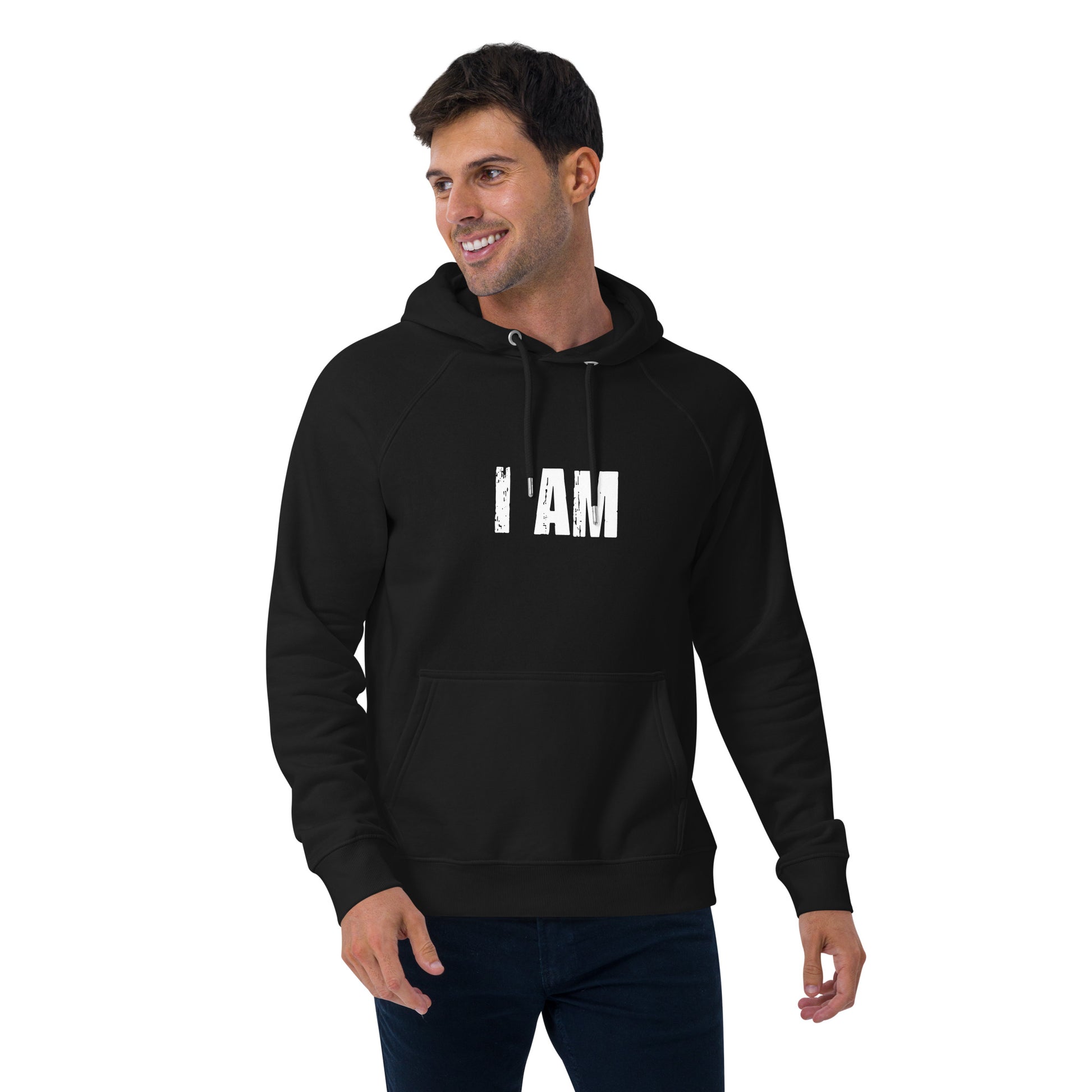 I AM Unisex eco raglan hoodie