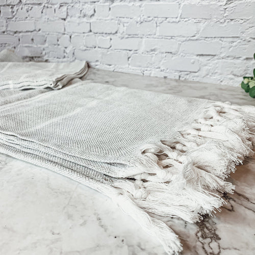 Haley Stripe Turkish Towel Light Gray