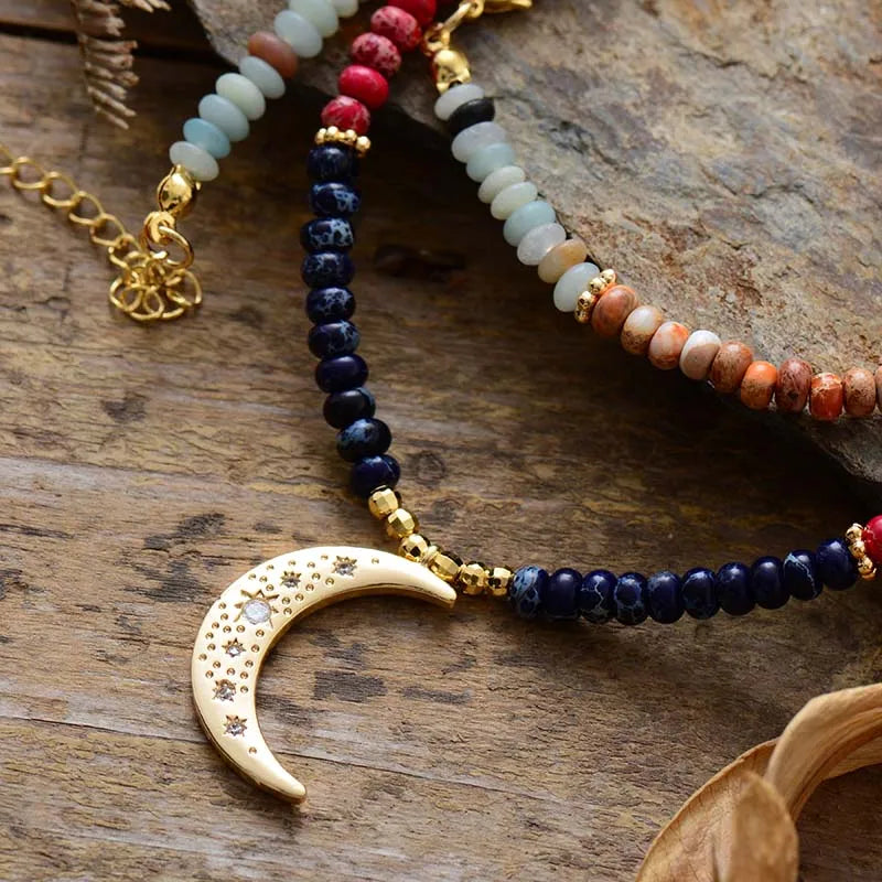 7 Chakra Moon Necklace - Fortunate Lemon Shop