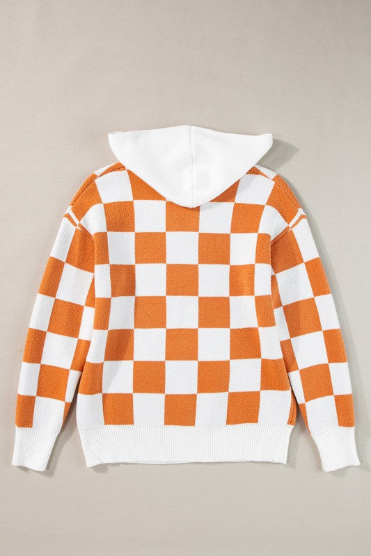 Lila Checkered Kangaroo Pocket Hooded Sweater - Fortunate Lemon Shop