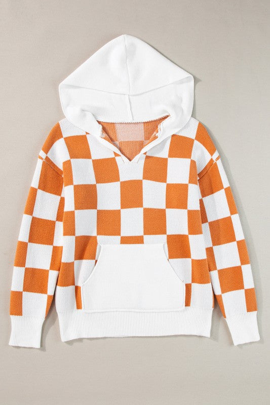 Lila Checkered Kangaroo Pocket Hooded Sweater - Fortunate Lemon Shop