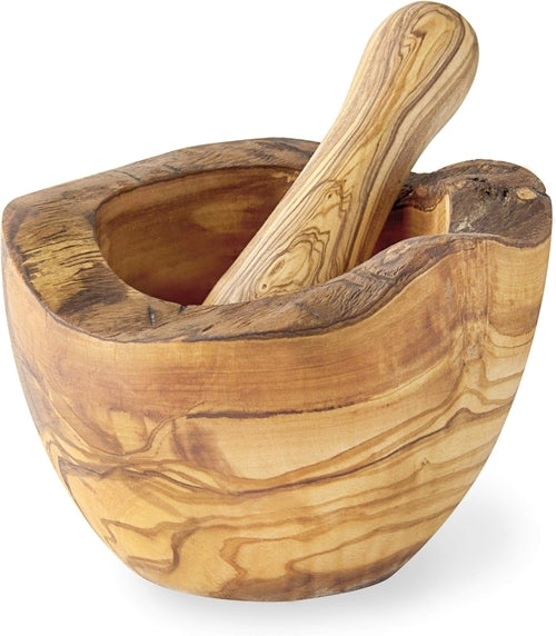 Olive Wood Rustic Mortar and Pestle Large 6in diameter