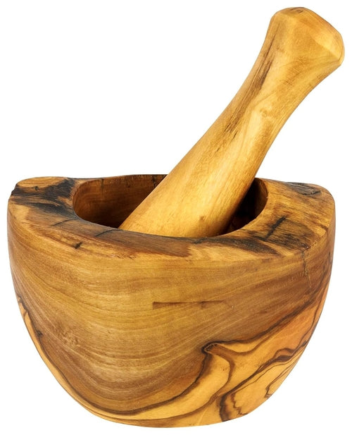 Olive Wood Rustic Mortar and Pestle Medium 4.5in diameter