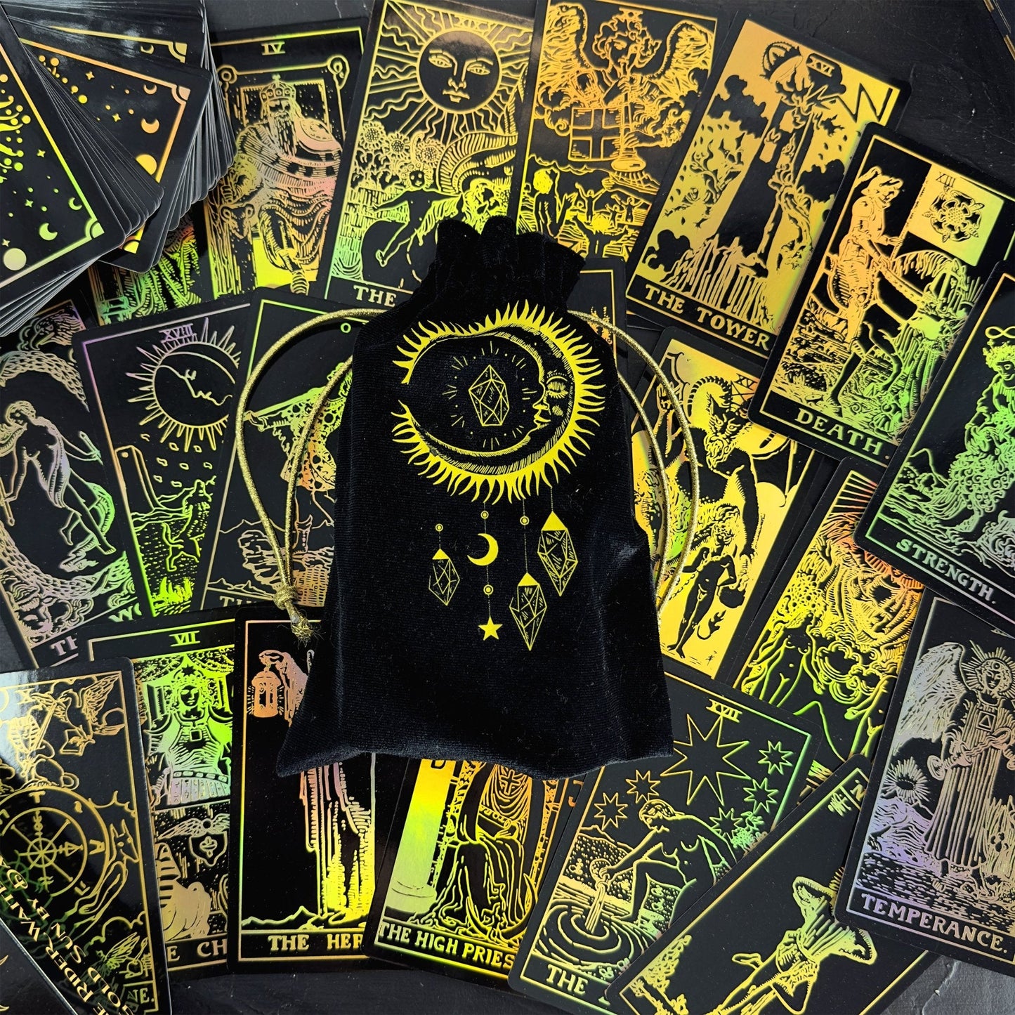 The Rider Waite Gold Sun Rainbow Foil Tarot Deck - Fortunate Lemon Shop