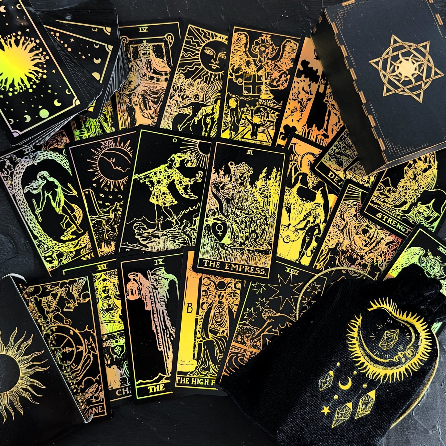 The Rider Waite Gold Sun Rainbow Foil Tarot Deck - Fortunate Lemon Shop