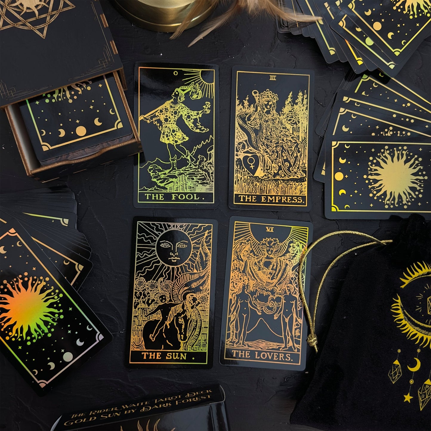 The Rider Waite Gold Sun Rainbow Foil Tarot Deck - Fortunate Lemon Shop