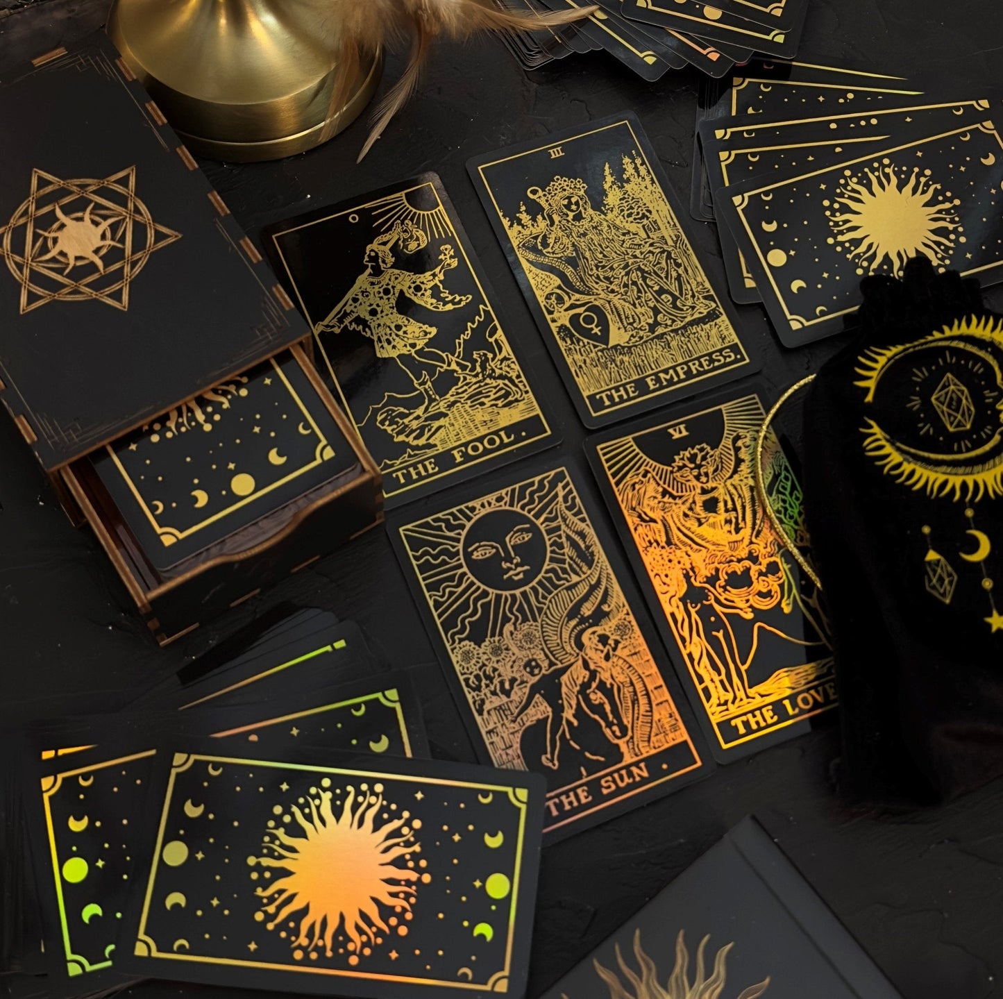 The Rider Waite Gold Sun Rainbow Foil Tarot Deck - Fortunate Lemon Shop