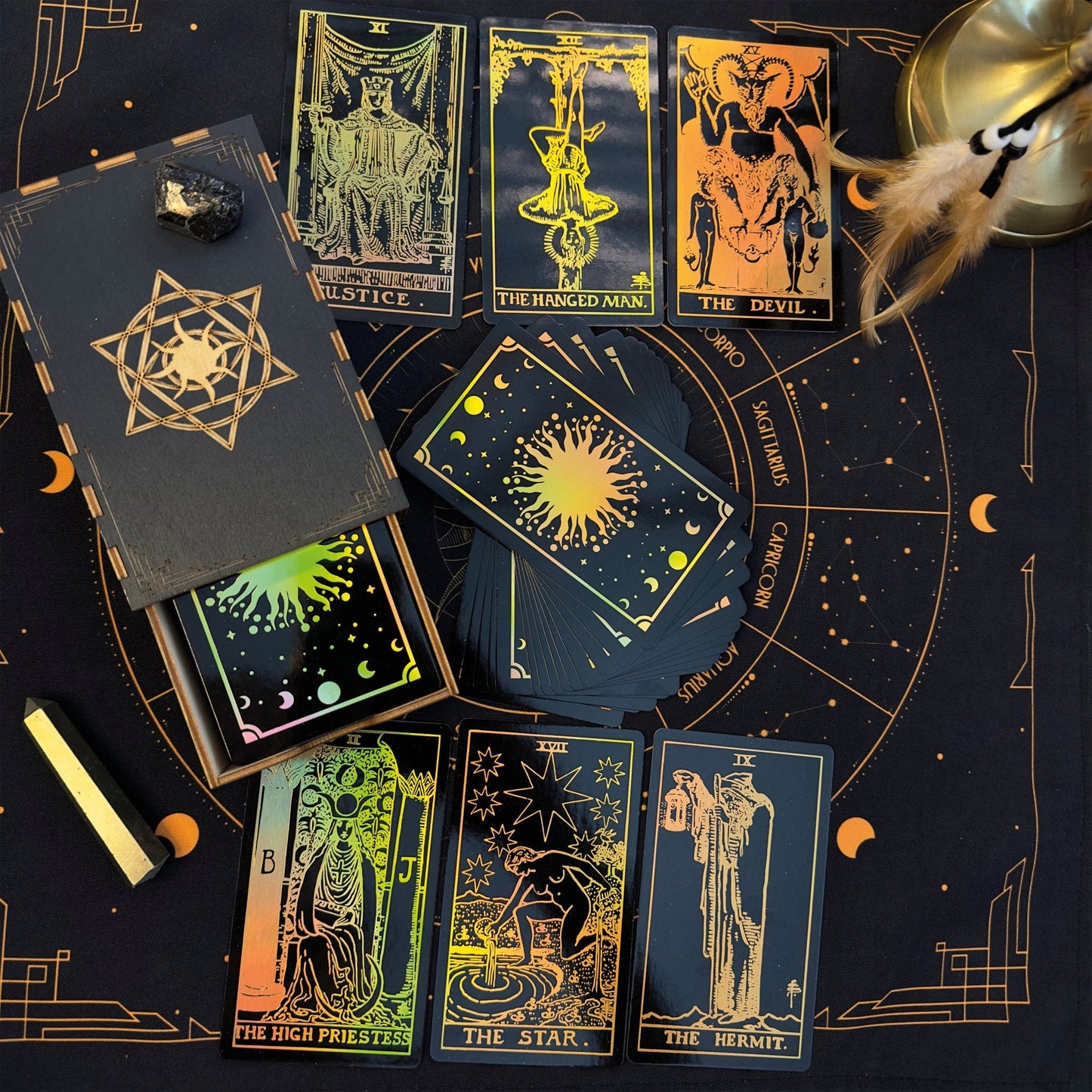 The Rider Waite Gold Sun Rainbow Foil Tarot Deck - Fortunate Lemon Shop
