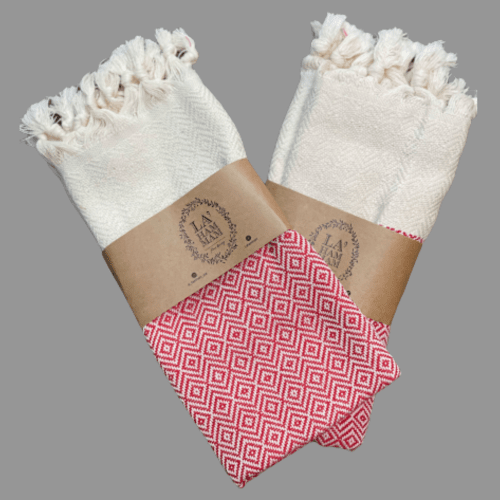 Diamond Turkish Cotton Kitchen / Hand Towel 2 pack 40x18 in red