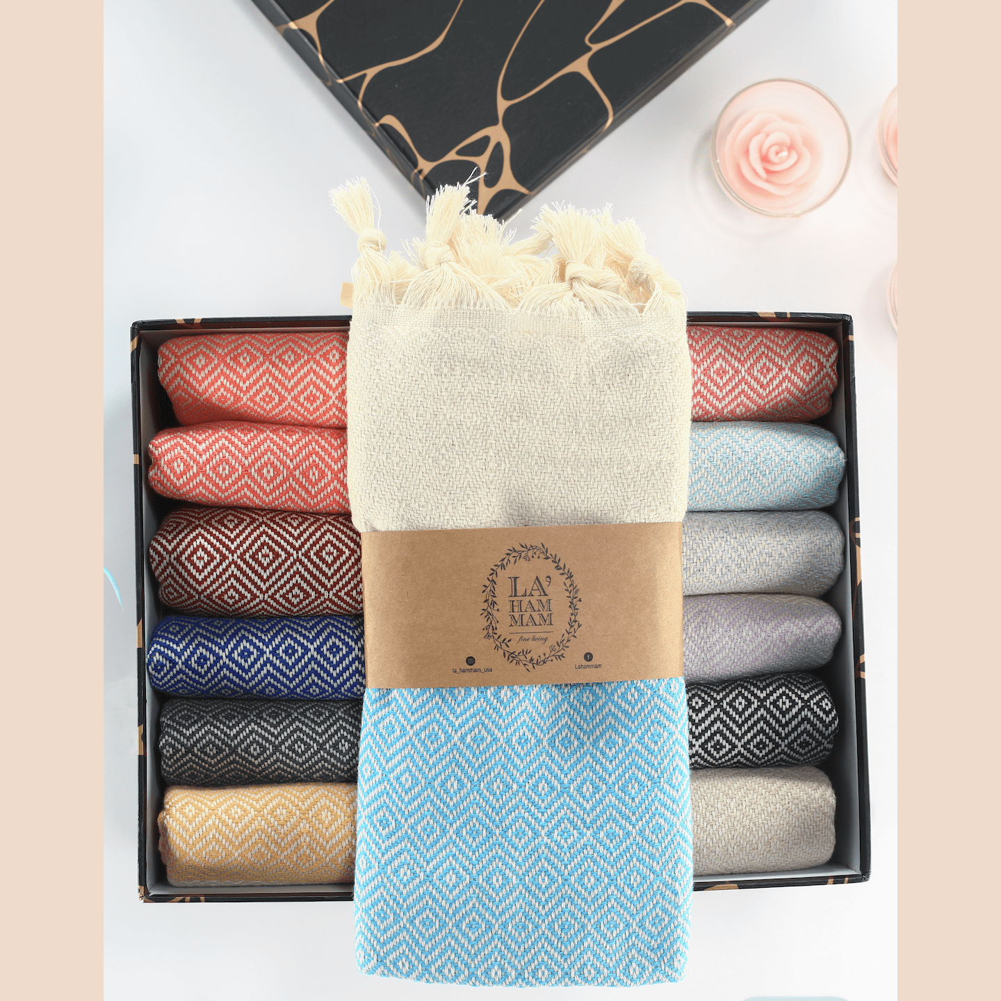 Diamond Turkish Cotton Kitchen / Hand Towel 2 pack 40x18 in - Fortunate Lemon Shop