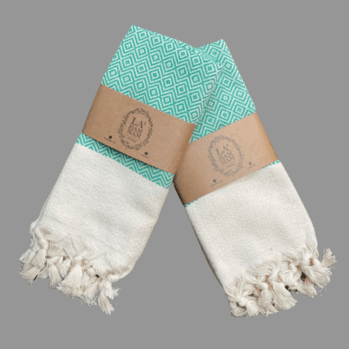 Diamond Turkish Cotton Kitchen / Hand Towel 2 pack 40x18 in green