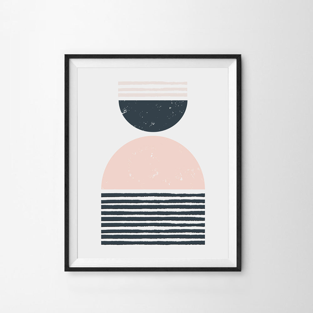 Geo Blush Pink Navy Art Print - Fortunate Lemon Shop