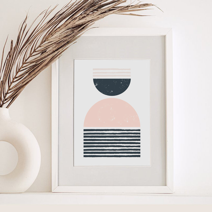 Geo Blush Pink Navy Art Print - Fortunate Lemon Shop