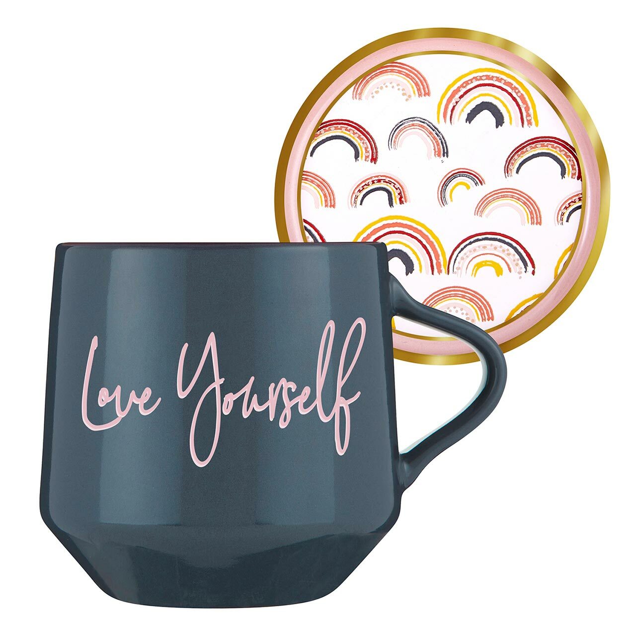 Love Yourself Mug & Coaster Lid with Rainbow Design - Fortunate Lemon Shop