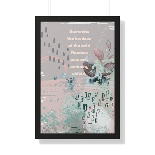 Framed Vertical Poster — Abstract Botanical Art with Inspirational Quote