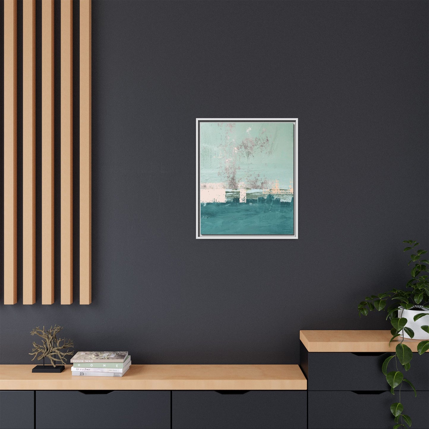 Abstract Seafoam Horizon Matte Canvas Framed Wall Art