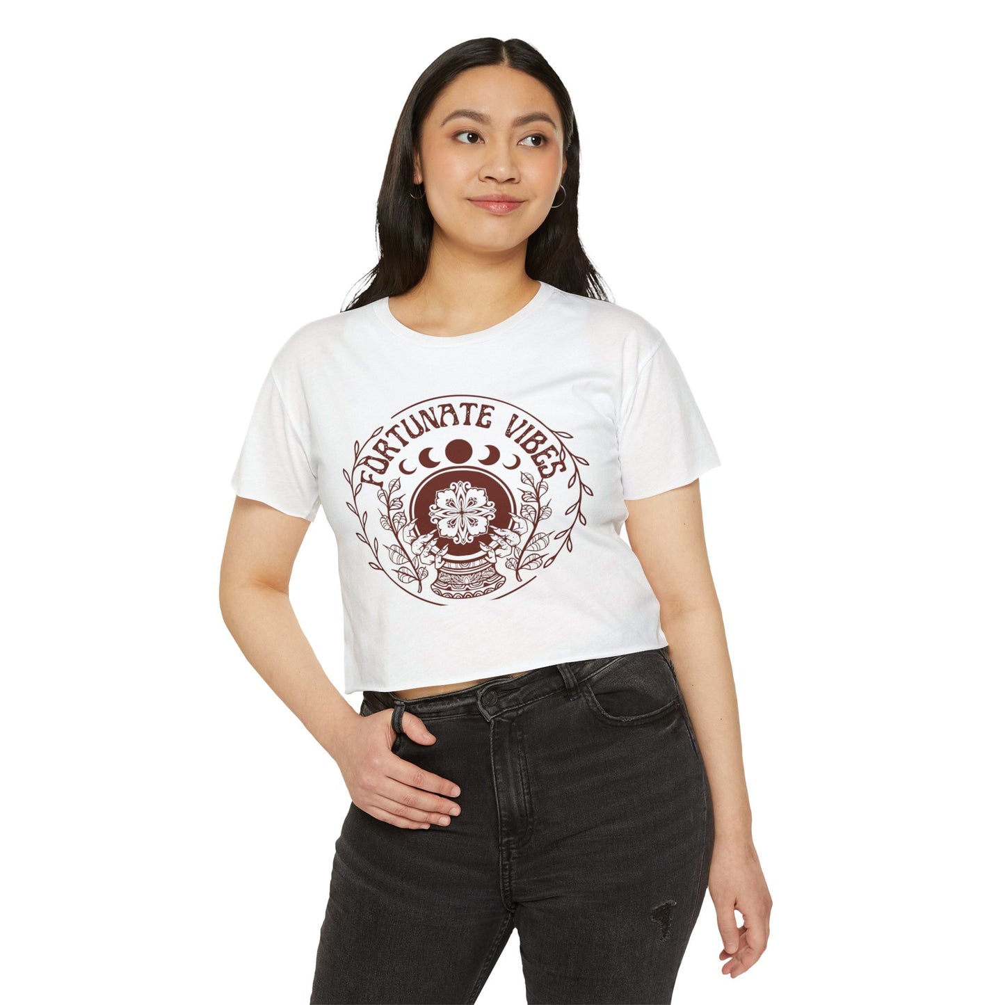 Fortunate Vibes Crop Top — Women's Festival Boho Graphic Tee - Fortunate Lemon Shop