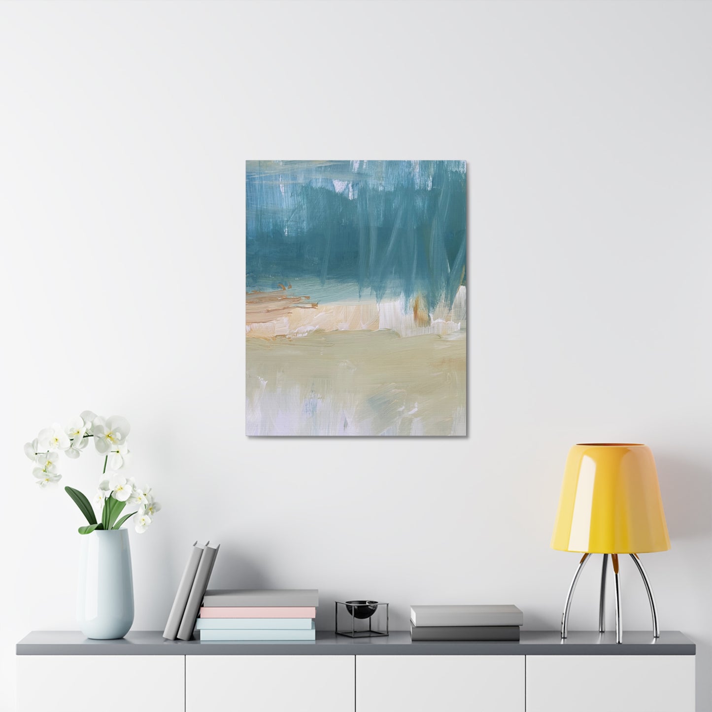 Abstract Seaside Brushstroke Stretched Canvas - Coastal Teal Wall Art - Fortunate Lemon Shop
