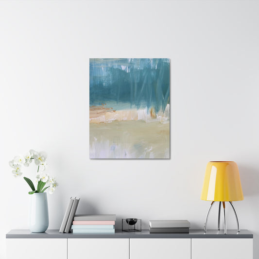 Abstract Seaside Brushstroke Stretched Canvas - Coastal Teal Wall Art - Fortunate Lemon Shop