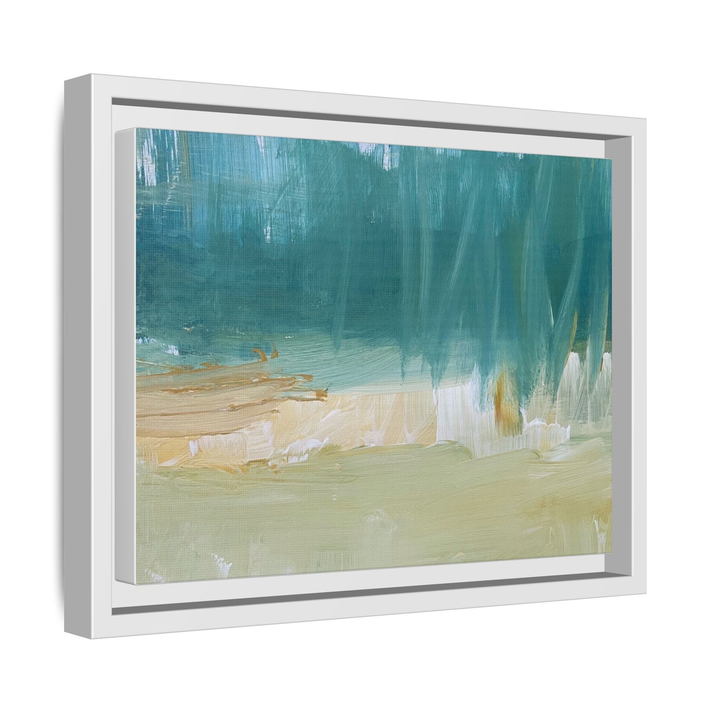 Teal Coastal Abstract Matte Canvas Framed Wall Art