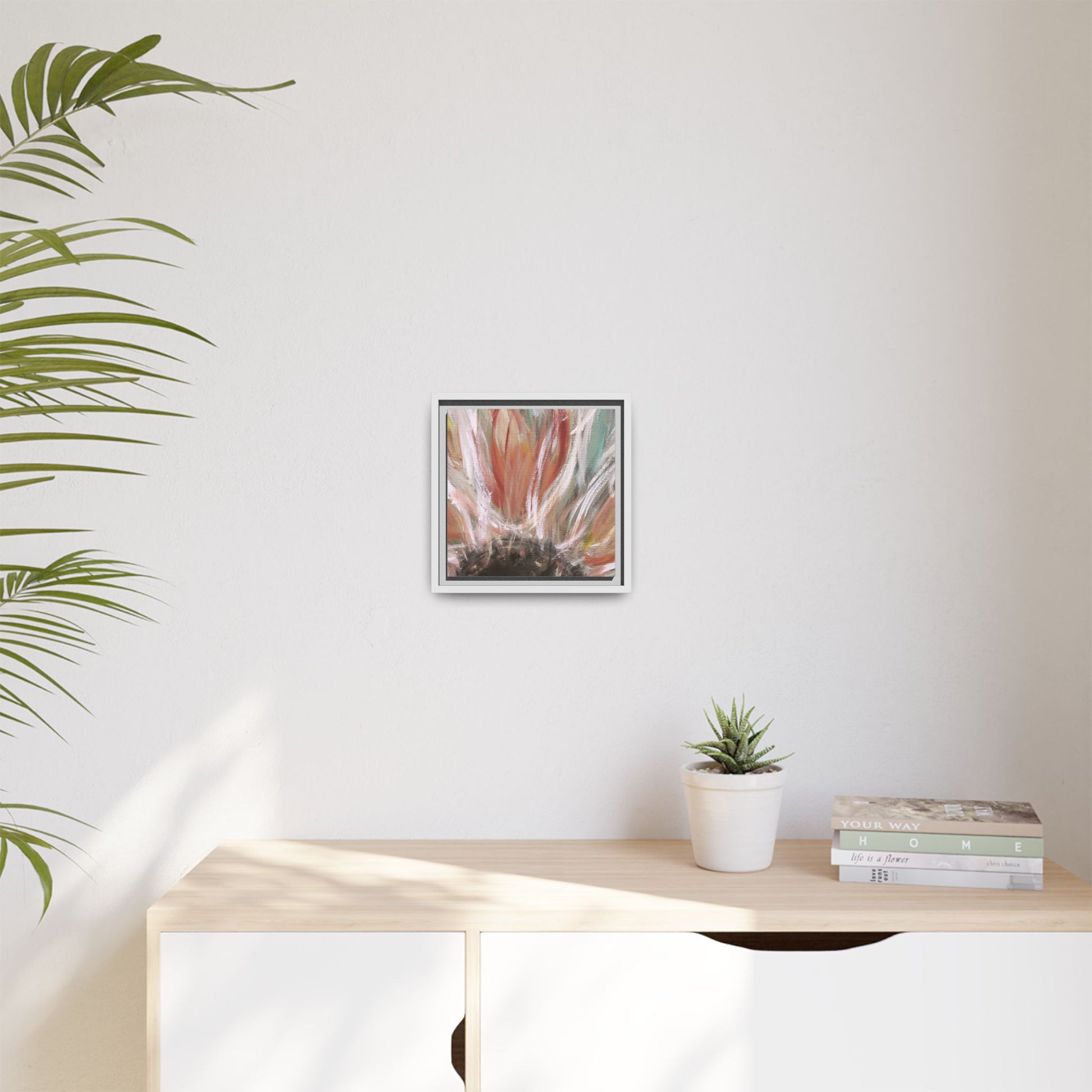 Framed Abstract Flower Canvas Print — Soft Coral & Teal Wall Art - Fortunate Lemon Shop