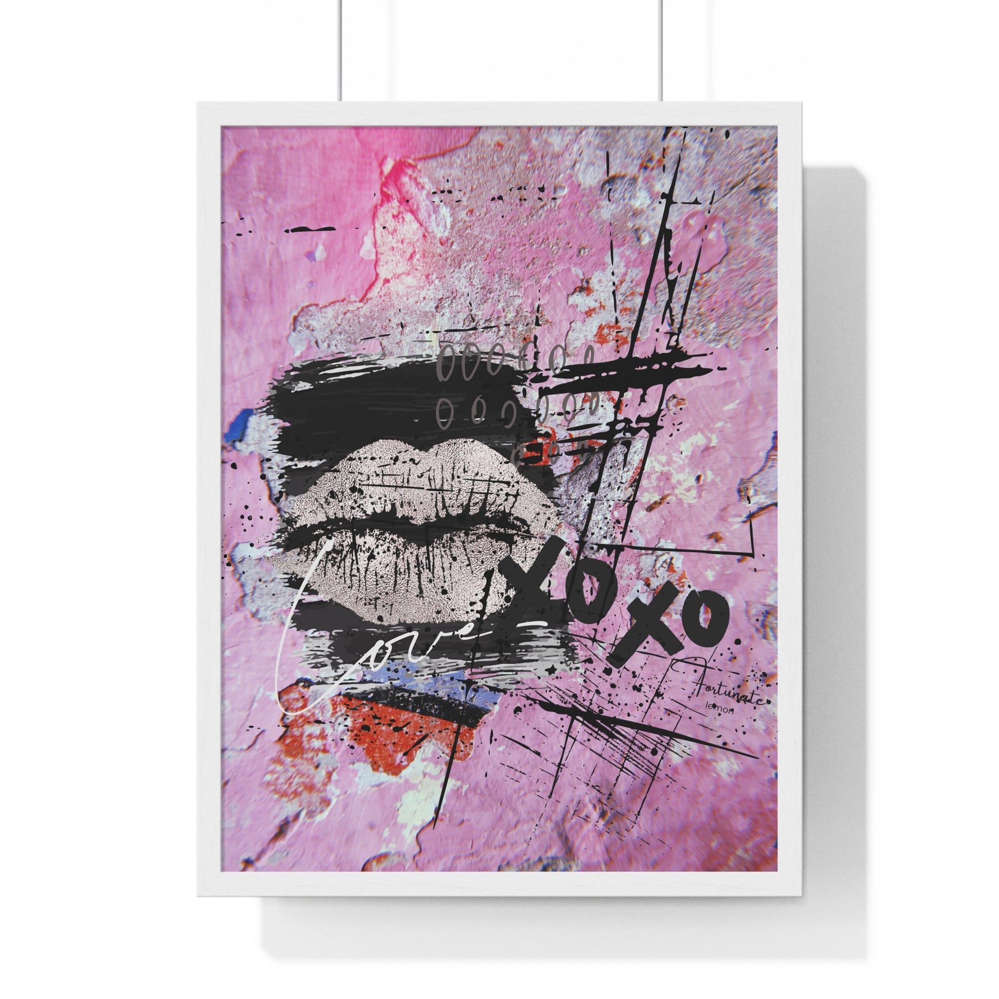 XOXO Lip Print Framed Poster — Pink Abstract Pop Art Wall Decor - Fortunate Lemon Shop