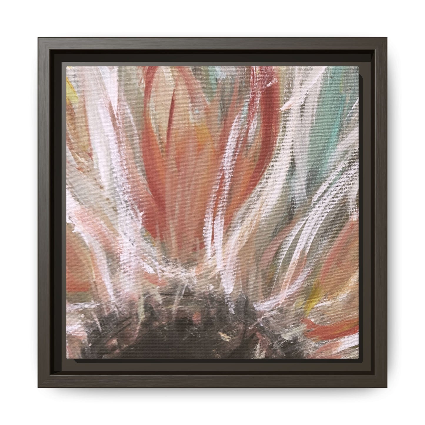 Framed Abstract Flower Canvas Print — Soft Coral & Teal Wall Art - Fortunate Lemon Shop
