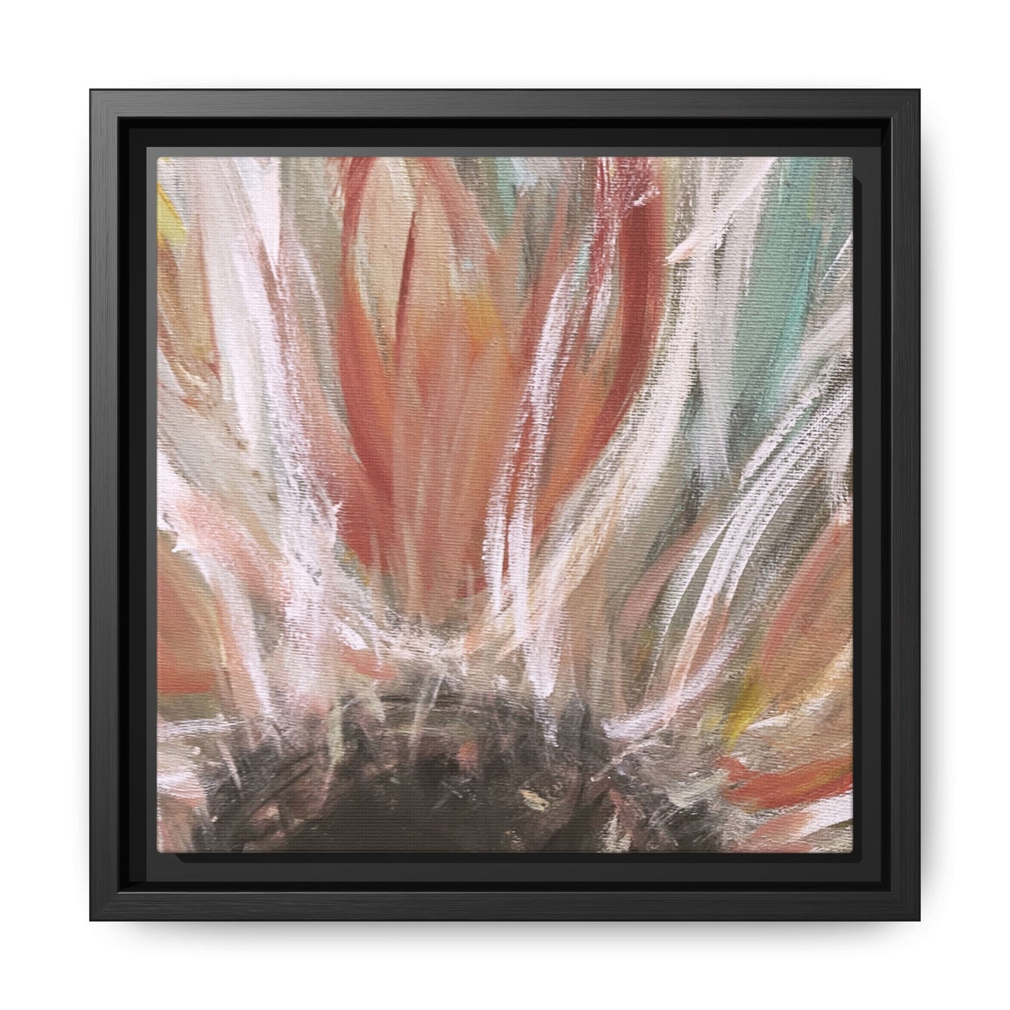 Framed Abstract Flower Canvas Print — Soft Coral & Teal Wall Art - Fortunate Lemon Shop