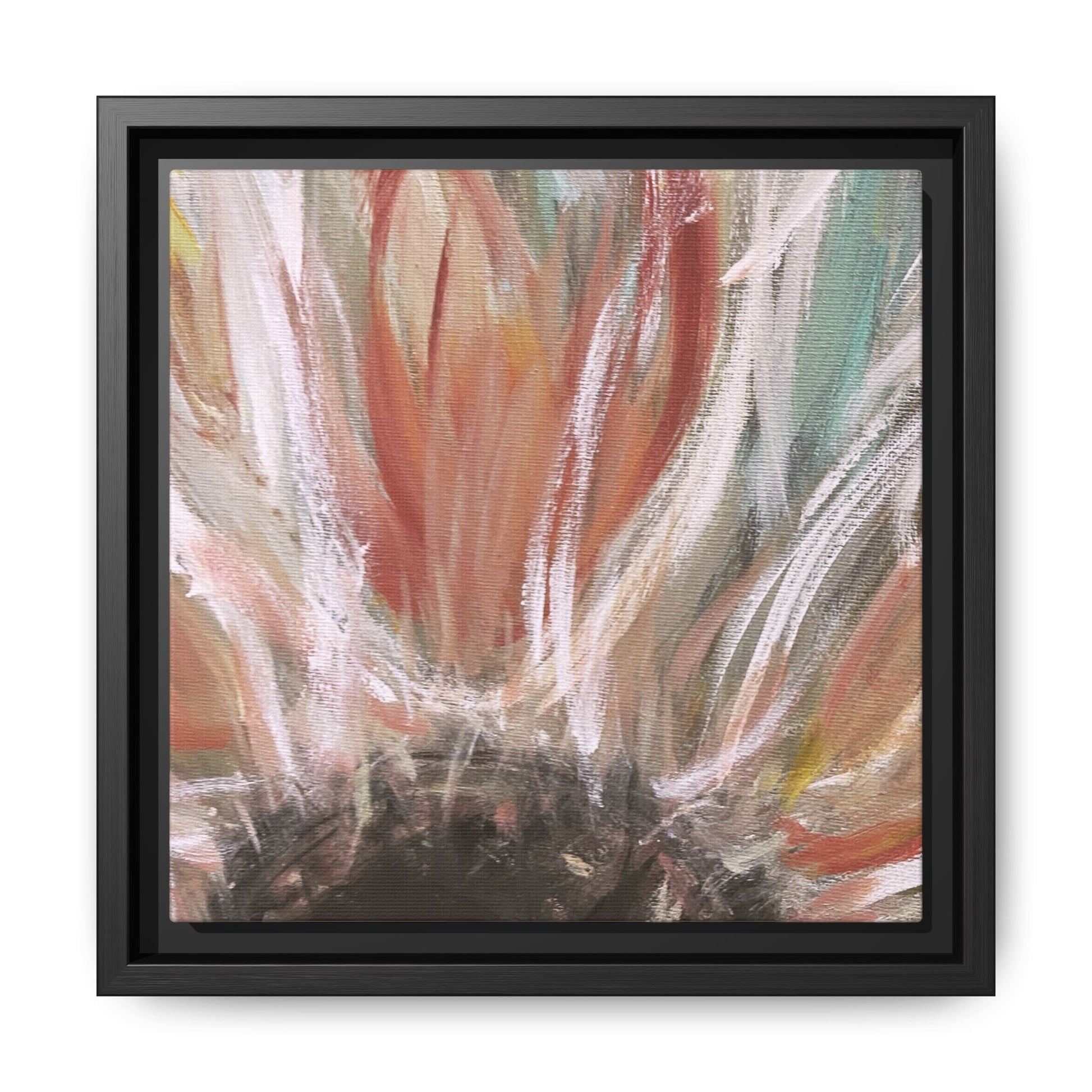 Framed Abstract Flower Canvas Print — Soft Coral & Teal Wall Art - Fortunate Lemon Shop
