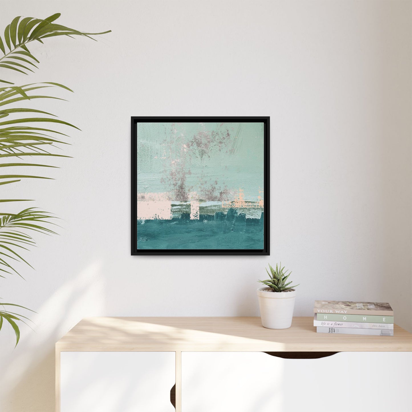 Abstract Seafoam Horizon Matte Canvas Framed Wall Art
