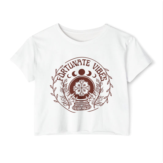 Fortunate Vibes Crop Top — Women's Festival Boho Graphic Tee - Fortunate Lemon Shop