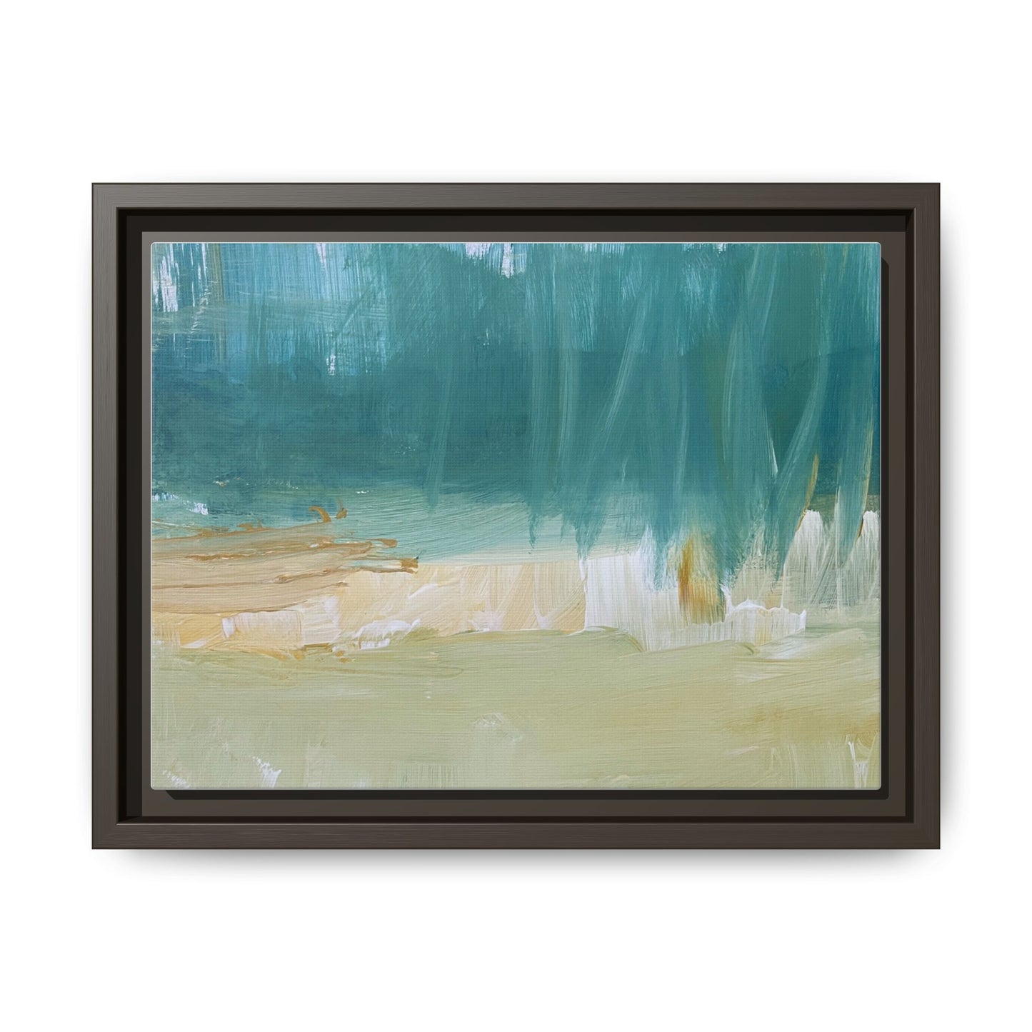 Teal Coastal Abstract Matte Canvas Framed Wall Art
