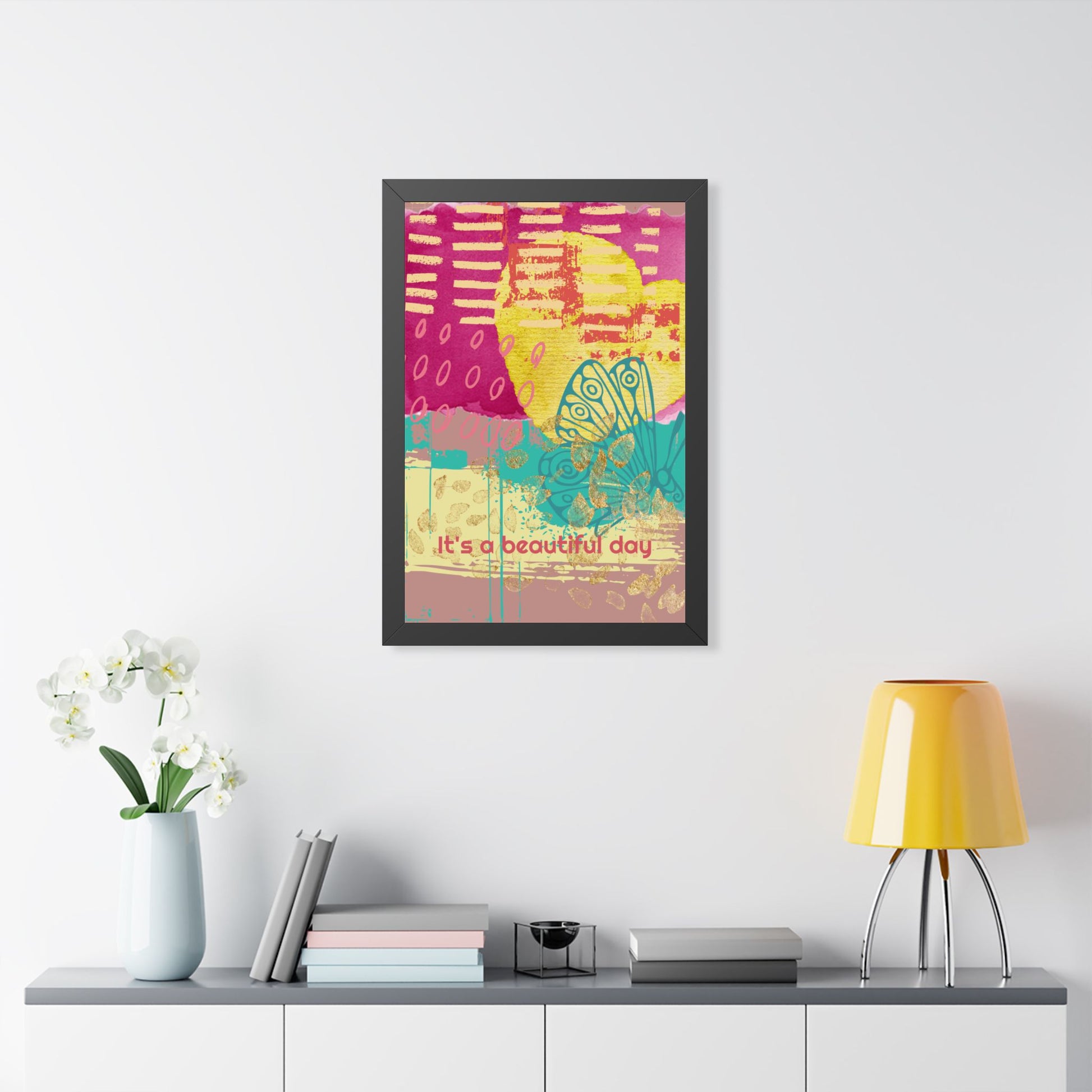 Framed Poster — 'It's a Beautiful Day' Colorful Abstract Butterfly Art - Fortunate Lemon Shop