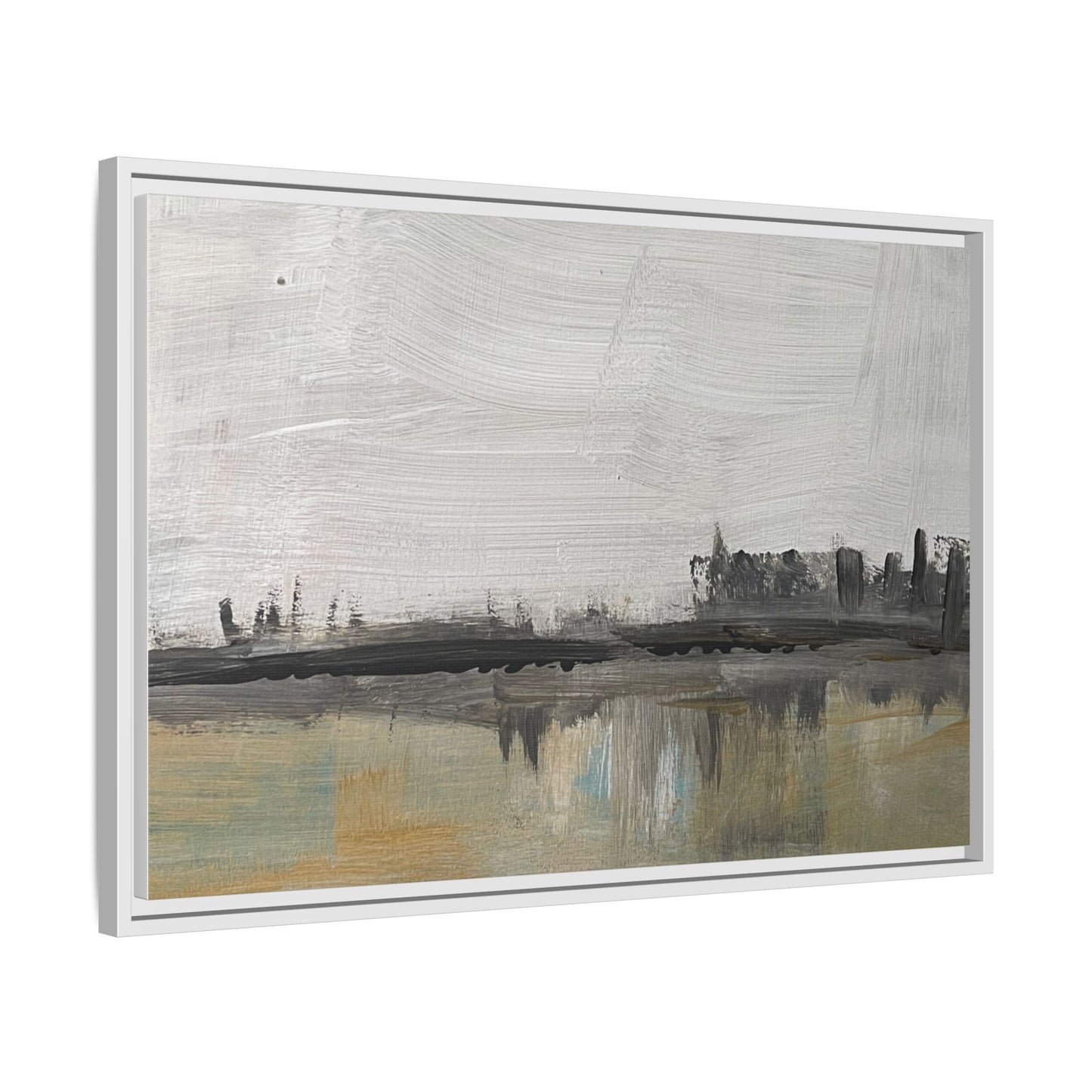Urban Reflection Framed Canvas Print — Neutral Cityscape Wall Art