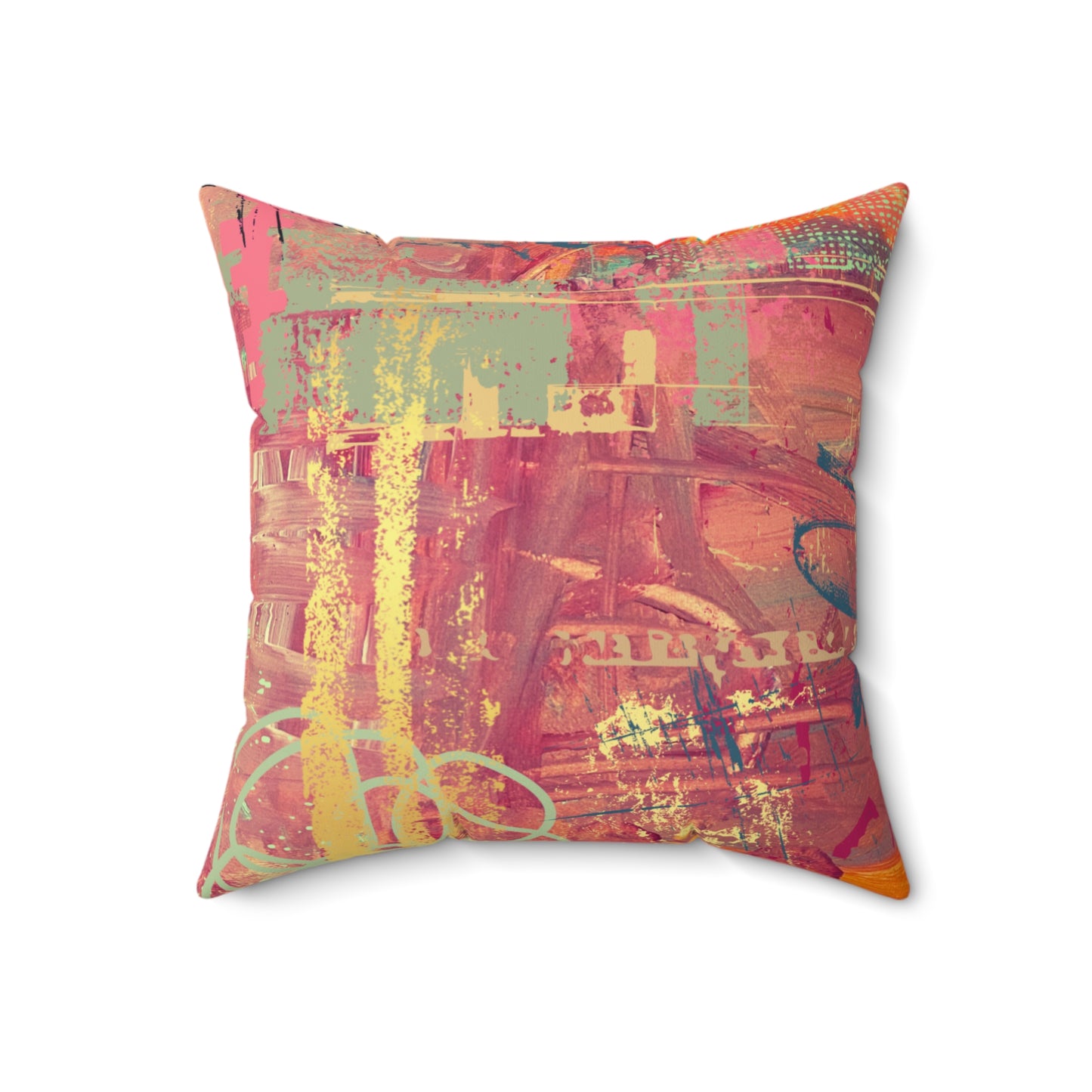 Abstract Pink Retro Square Pillow - Colorful Modern Decorative Throw Pillow - Fortunate Lemon Shop