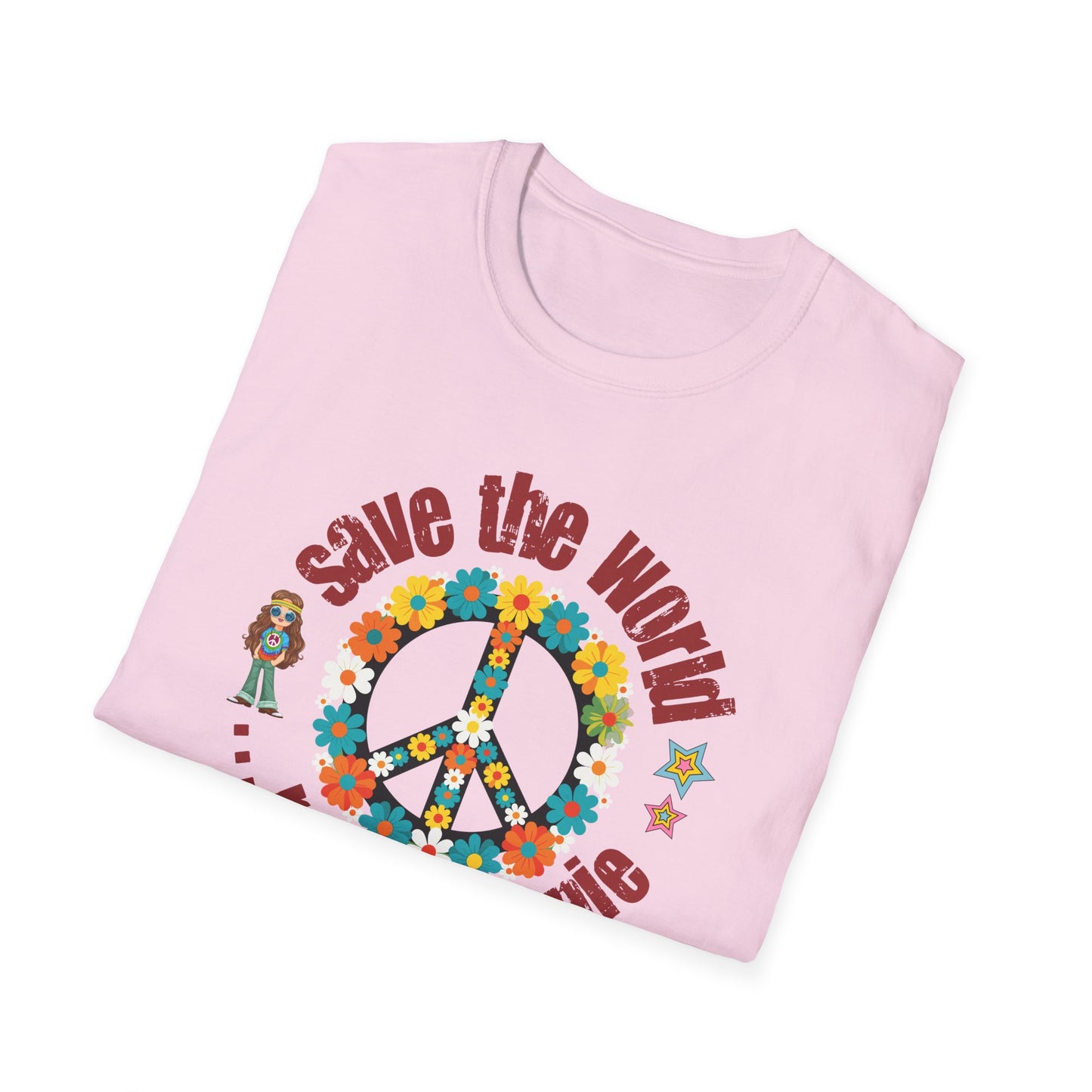Vintage T-Shirt – "Save the World, Raise a Hippie" Peace Sign Floral Design - Fortunate Lemon Shop
