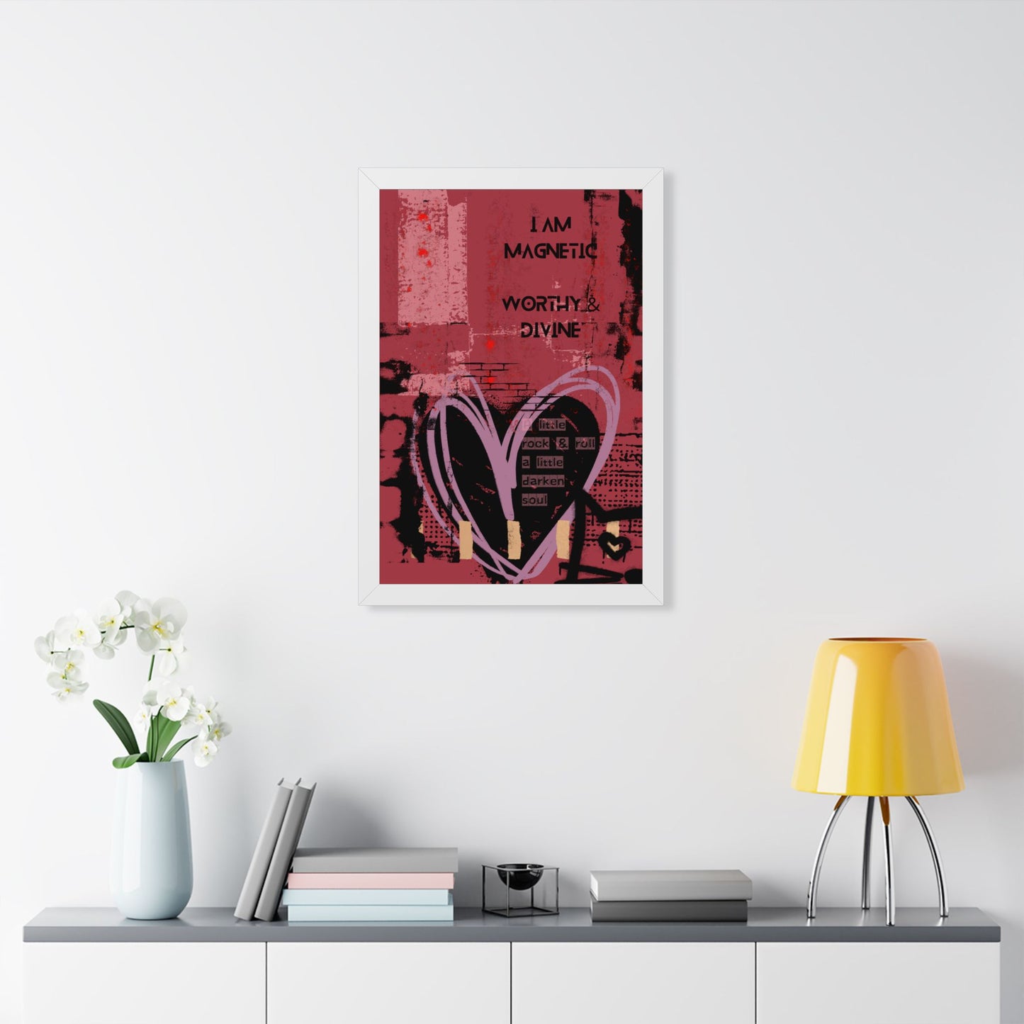 Framed Poster — "I Am Magnetic, Worthy & Divine" Inspirational Heart Wall Art - Fortunate Lemon Shop